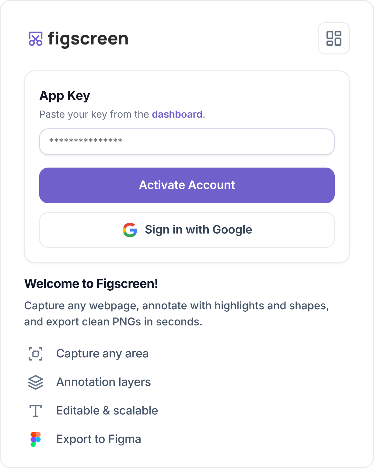Figscreen Chrome extension onboarding.